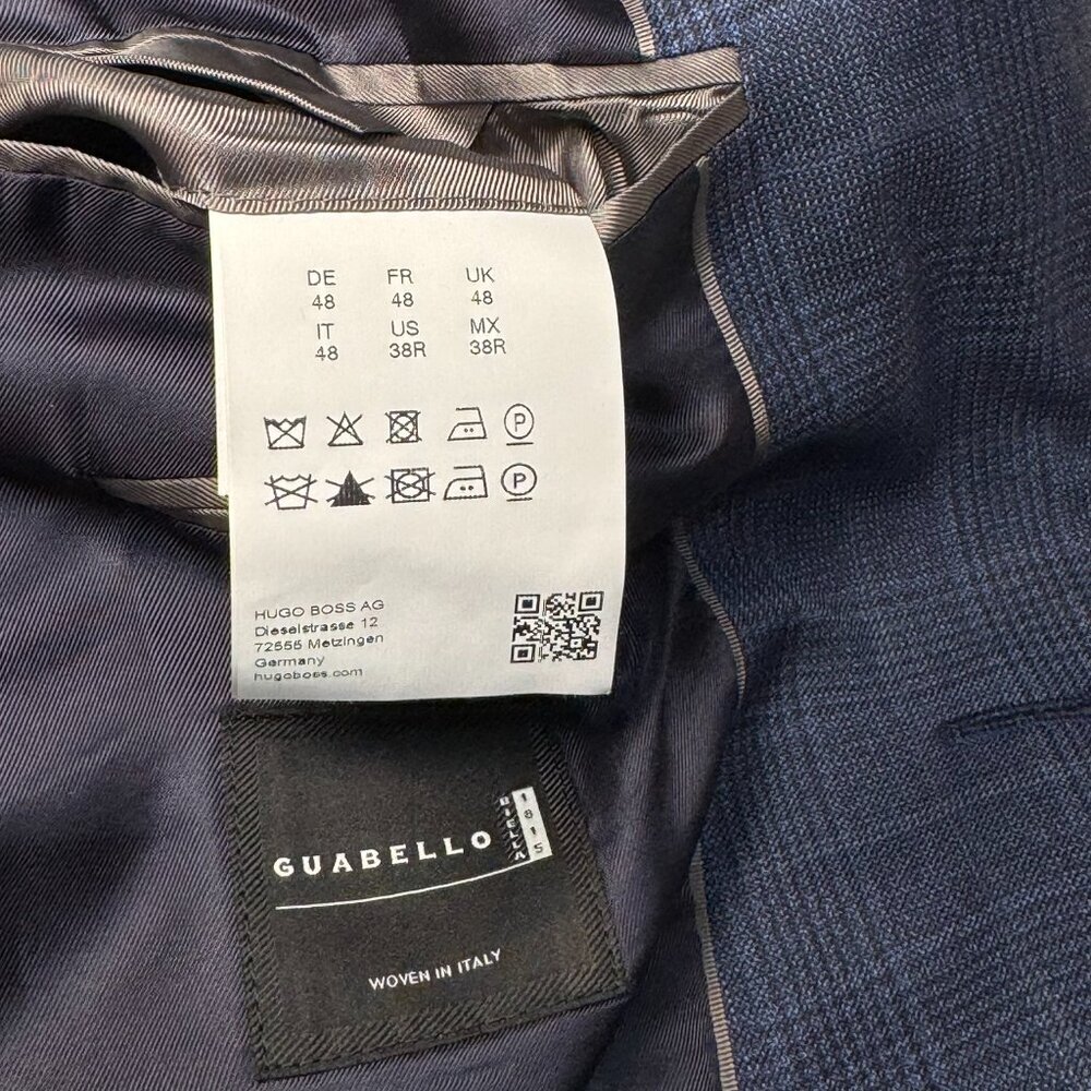 Hugo Boss Guabello Italy Dual Vent Navy Windowpane Plaid Blazer Jacket 38R - Picture 10 of 14